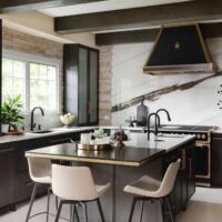 Black traditional kitchen with island