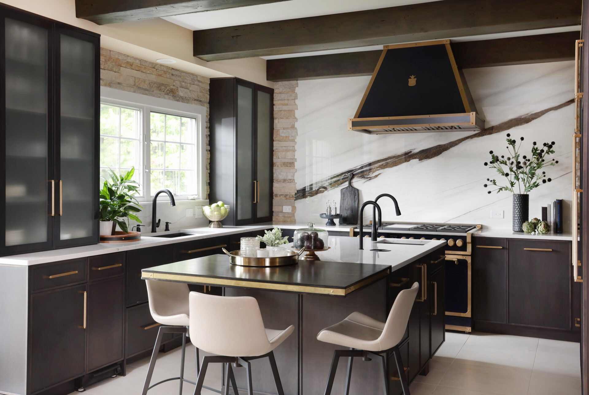 Black traditional kitchen with island