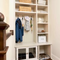 mudroom with space for a dog crate