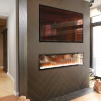 condo unit merged with updated fireplace