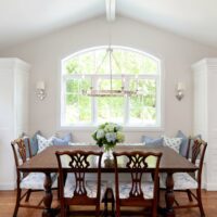 eat in area with window seat in white kitchen addition