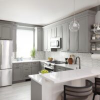 gray kitchen with peninsula
