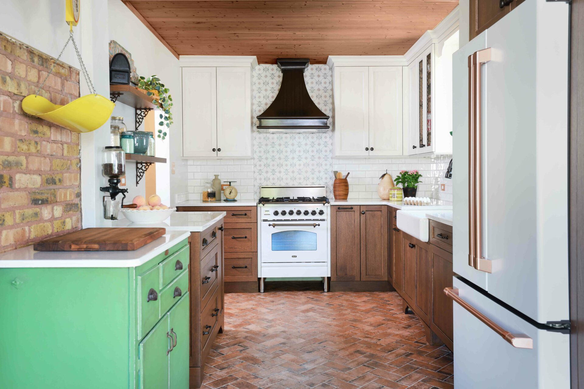 vintage inspired stained and painted kitchen
